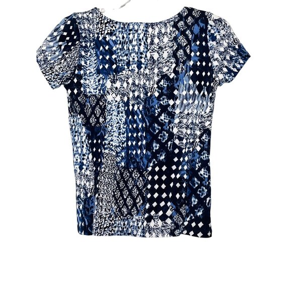 Rafaella Studio Top Womens Small Blue White Short Sleeve Blouse Cotton - Picture 2 of 12